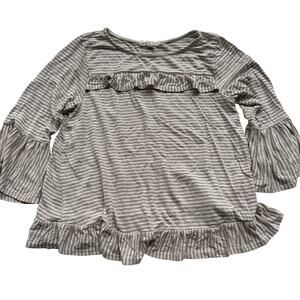 Copper Key Brown Stripe Ruffle Detail Top - Medium